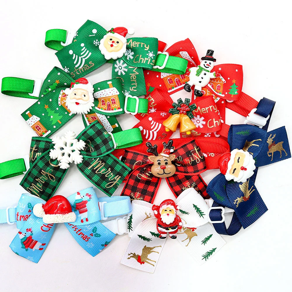 50pcs/lot New Christmas Santa Claus Doll Pet Dog Dog Cat Bow Tie Accessories Christmas Tree Decoration