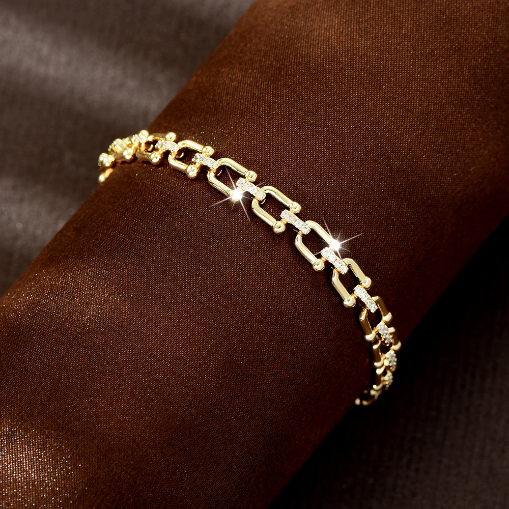 HIBRIDE Simple Luxury Accessories Jewelry Exquisite U-shaped Bracelet Women's Wedding Ball Travel Dress Birthday Gift B284