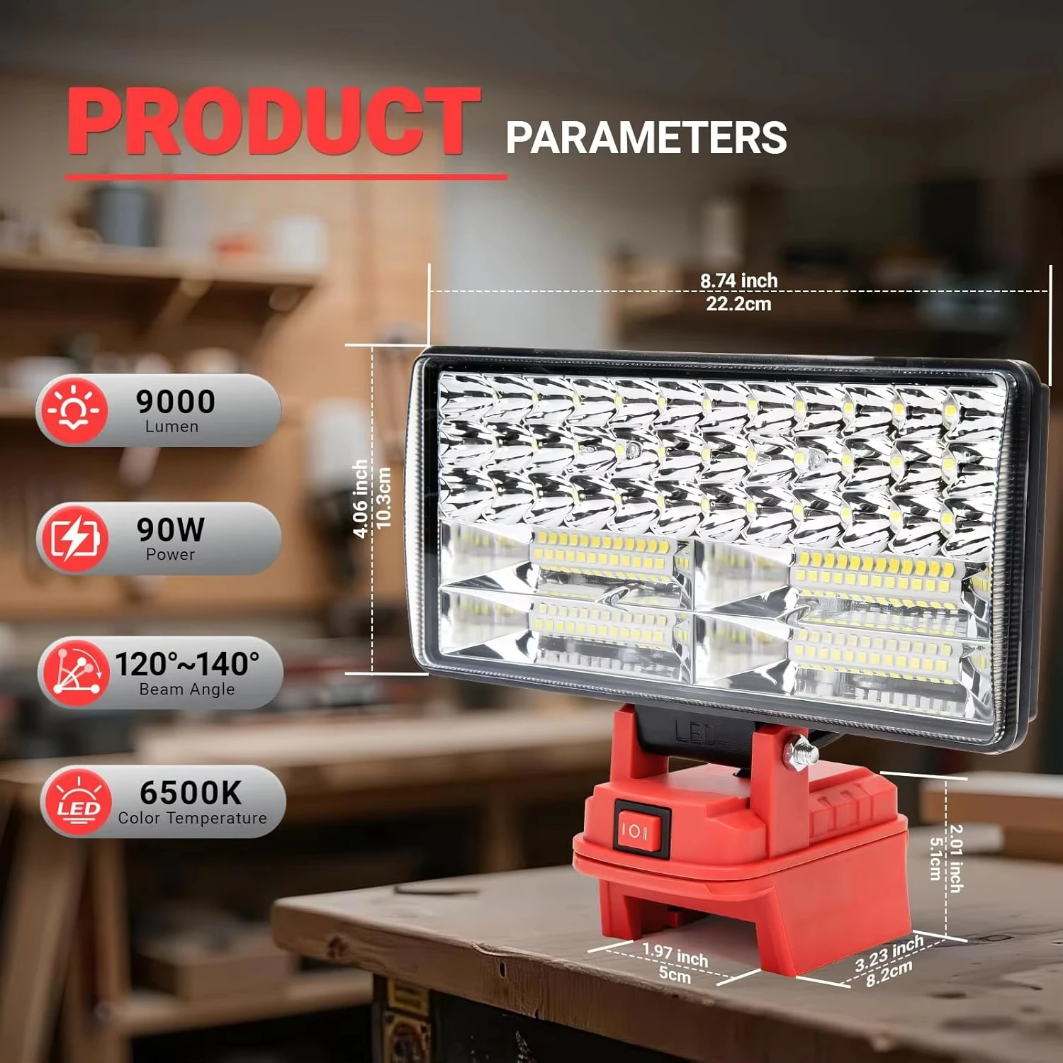 LED-Licht für Milwaukee 18 V Li-Ionen-Akku, LED-Arbeitslicht, 8 Zoll, Werkzeuglicht, tragbare Notfall-Flutlampe, Campinglampe – Detail 4