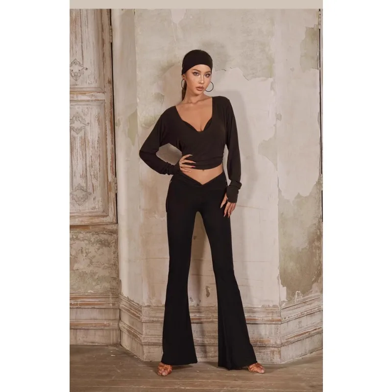 ZYM personalizzato retro vita che dimagrisce design top da ballo latino top uniforme da allenamento con maniche larghe chaussure danse latino femme