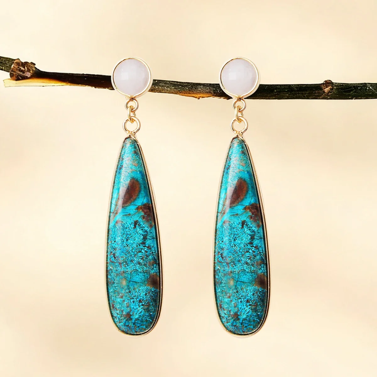 

Trendy Boho Dangle Earrings Retro Selenite Turquoise Drop Earrings Ethnic Court Ear Hook Summer Beach Party Jewelry for Women