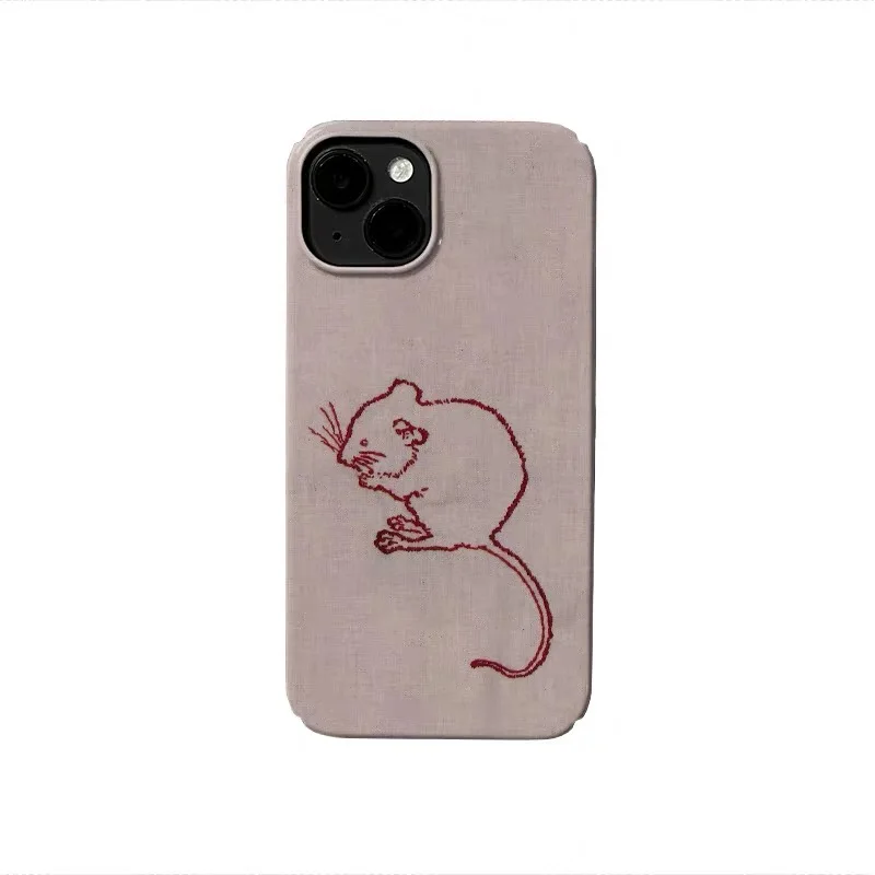 

Ins Korean Purple Red Knitted Mouse Case for IPHONE 17 16 ProMax 15 14 Plus 13 12 MINI 11 PRO 16Plus XR XS Acrylic Phone Cover