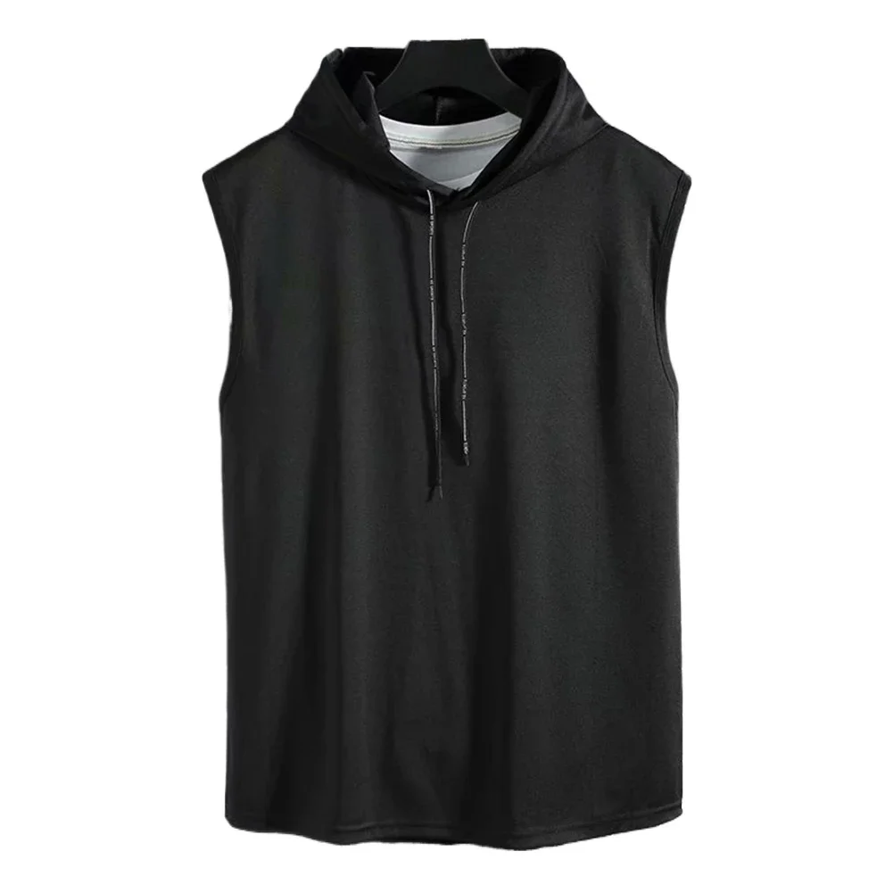 

Shirt Vest Gym Hooded Hoodie Polyester Sleeveless Solid Summer Tank Top Undershirt Bodybuilding Men High Quality