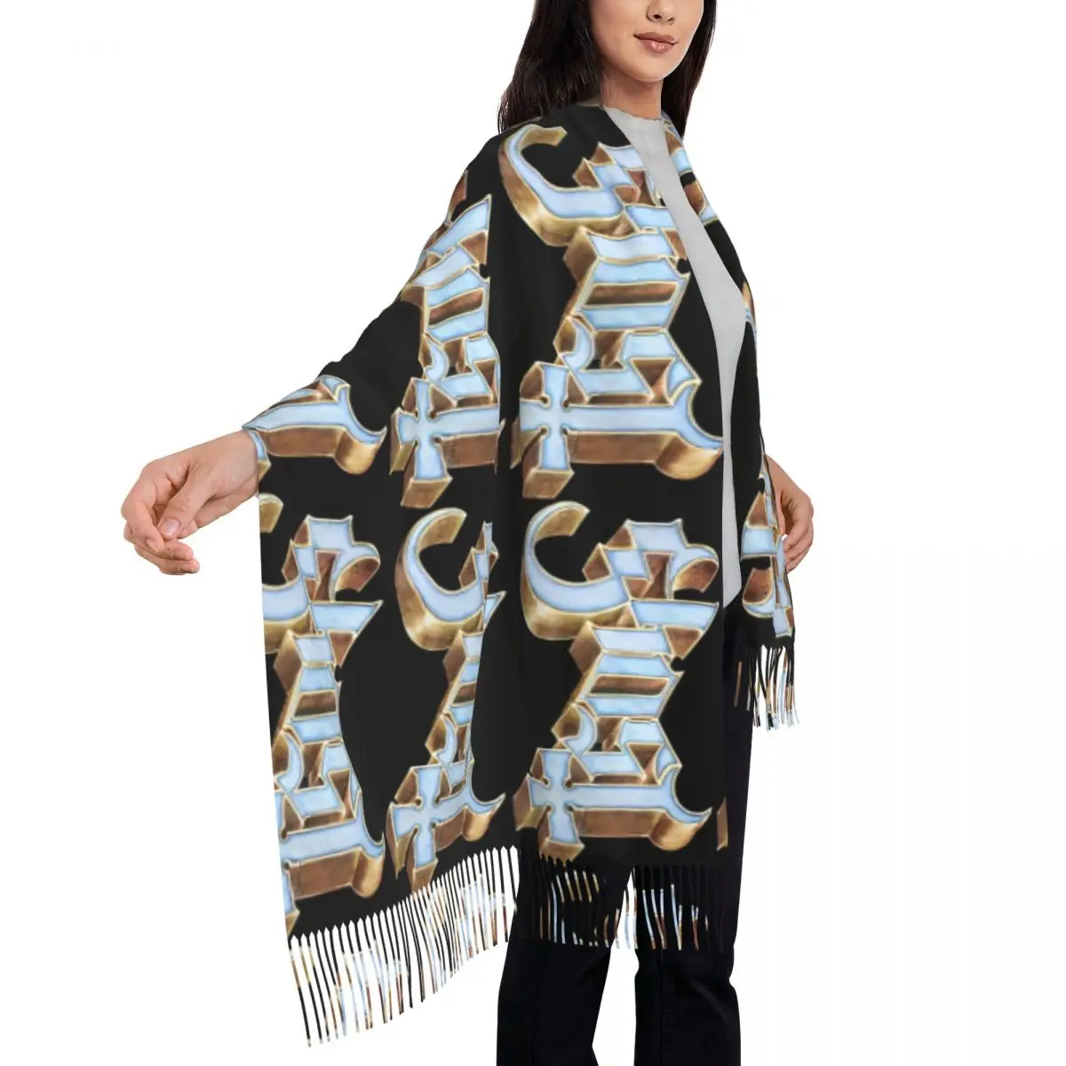 Women Scarf Warm Soft Metal Rock Band Ghost Scarves Wraps with Tassel Shawls and Wrap Winter Bufanda Mujer Halloween