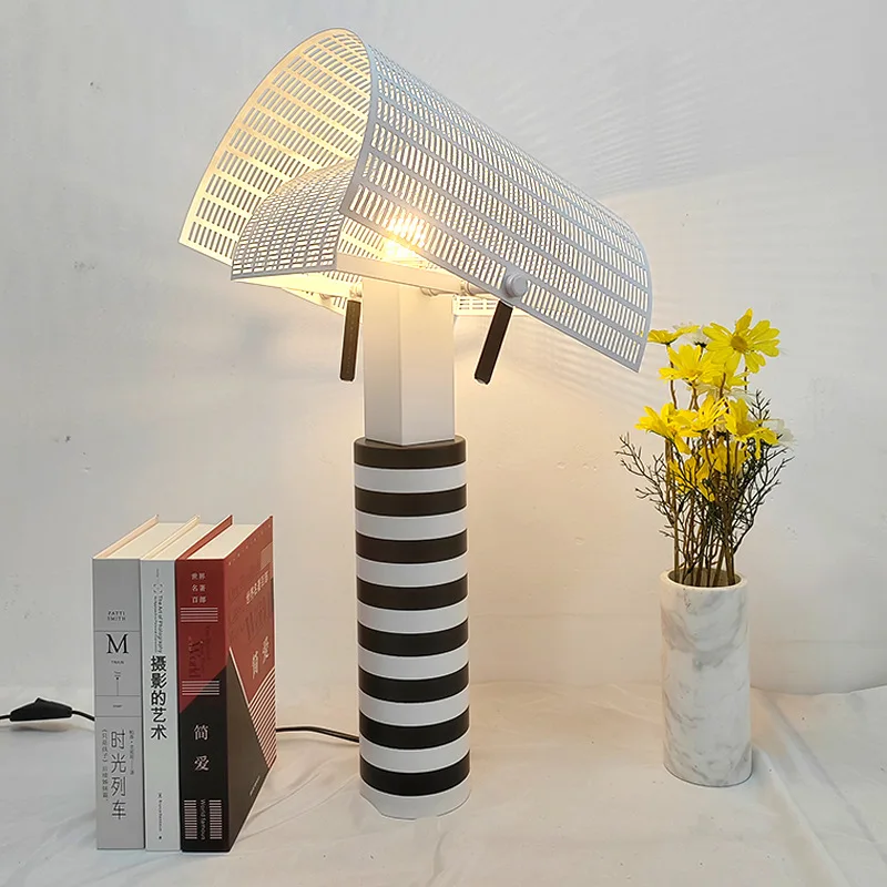 Imagem -02 - Modern Stripe Grid Shogun Table Lamp Desk Light Quarto Sala de Estar Exposição Hotel Arte Led Branco e Preto Lâmpadas Designer