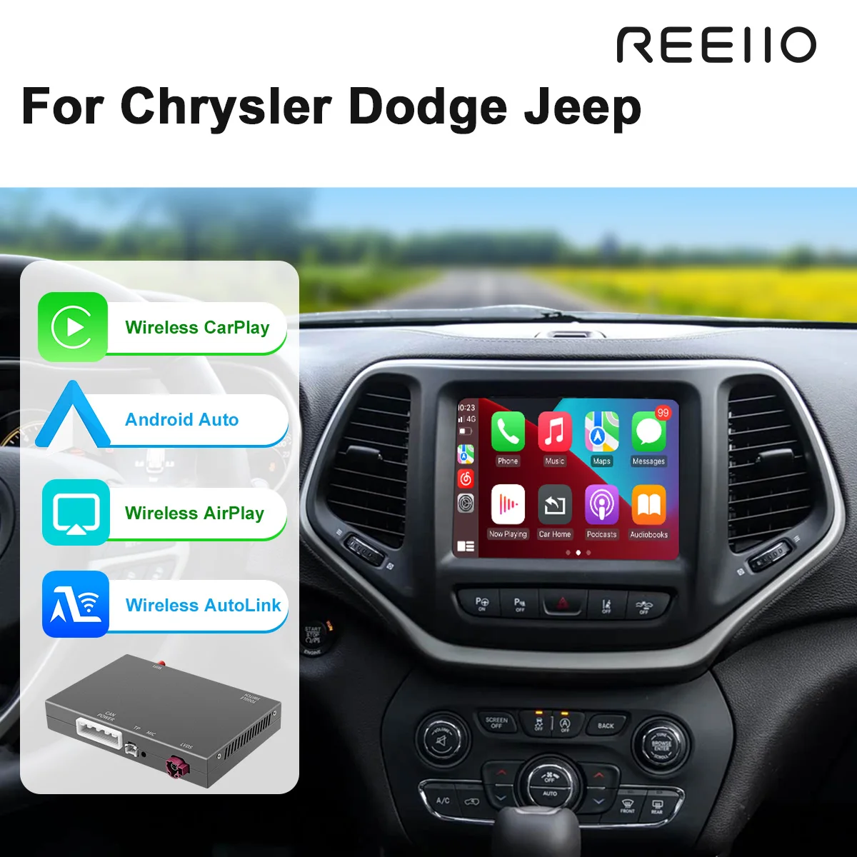 Pour Dodge Challenger Chrysler 300C Jeep 2014-2019 sans fil CarPlay Android Auto OEM Interface de voiture mise à niveau décodeur boîte MuItimedia