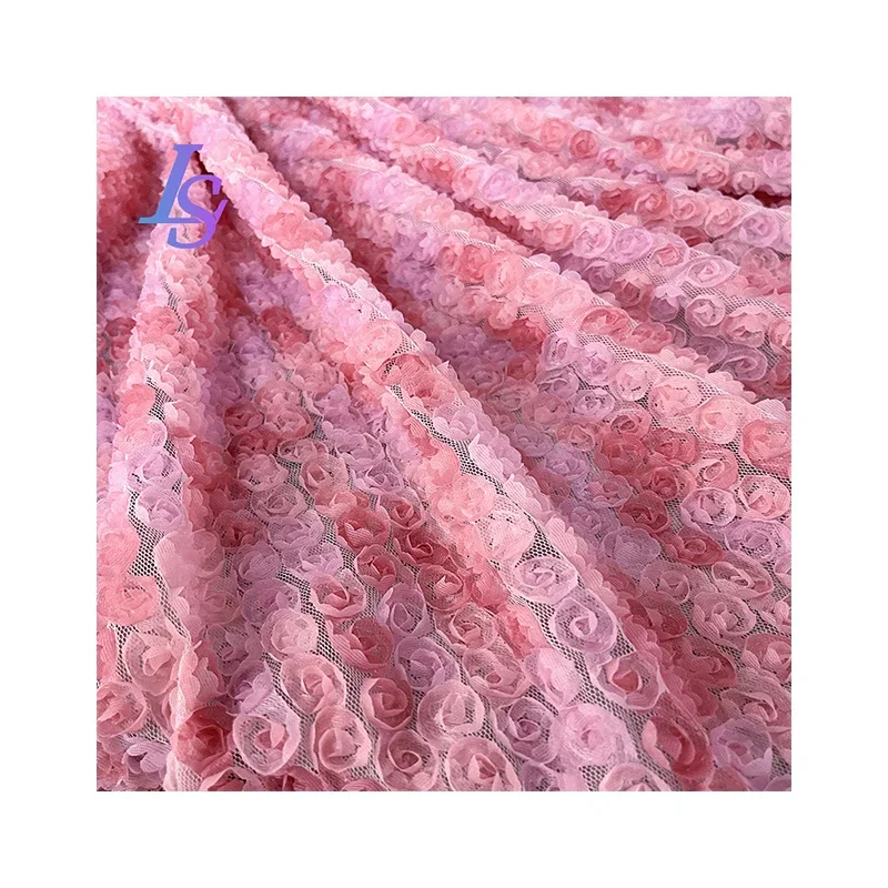 Little Rose 3D Flower Mesh Fabric Gradient ricamato scialle Dress Stage Costume Designer Fabric