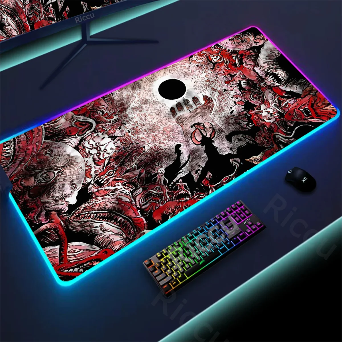 RGB Mouse Pad Guts sword in berserk Gaming Table Pad Large Mousepad For PC Gamer Desktop Decoration Office Non-slip Glowing Rugs