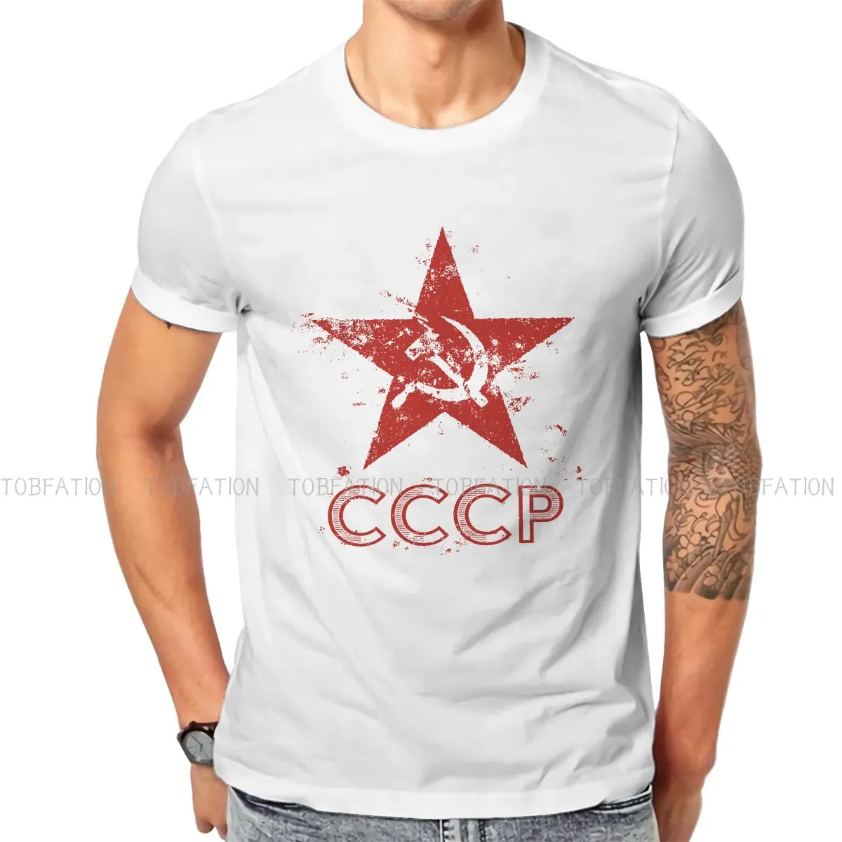 Russian USSR CCCP Original TShirts CCCP Vintage Hammer & Sickle Star  Print Men\'s T Shirt Hipster Clothing 6XL