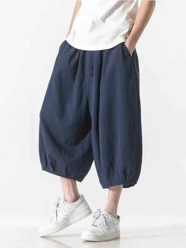 

Летние мужские свободные брюки-каррот из хлопка и льна в стиле Харадзюку, укороченные, повседневные, тонкие, больших размеров, модные, прямого кроя