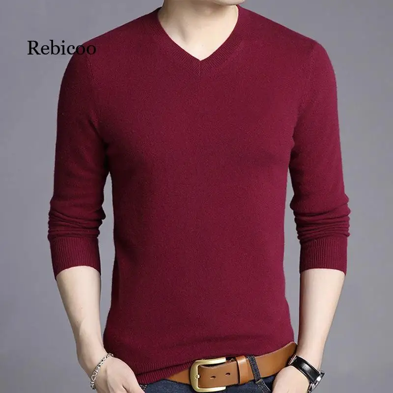 High Quality Casual Sweater Men Pullovers  Brand Knitting long sleeve V-neck Knitwear Sweaters  XXL