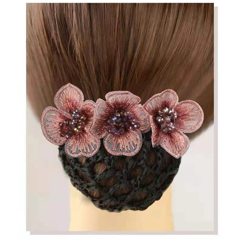 Fashion Elegant Flower Detachable Hair Net Hairpin Back Brain Spoon Spring Clip Headwear Hair Accessories for Women Gift Tiaras