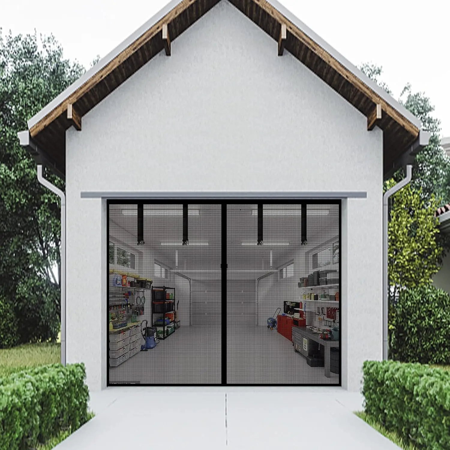 Magnetic Garage Screen Door for 1 Car Garage Doors 9x7FT- Reinforced Self Sealing Fiberglass Mesh Door with 4 Strapping Tapes view 6