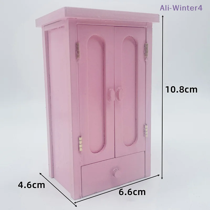 

【Winter4】Розовый миниатюрный деревянный шкаф для кукольного домика, модель мебели для кукольного домика, декор, аксессуары для DIY-сцен, игрушка