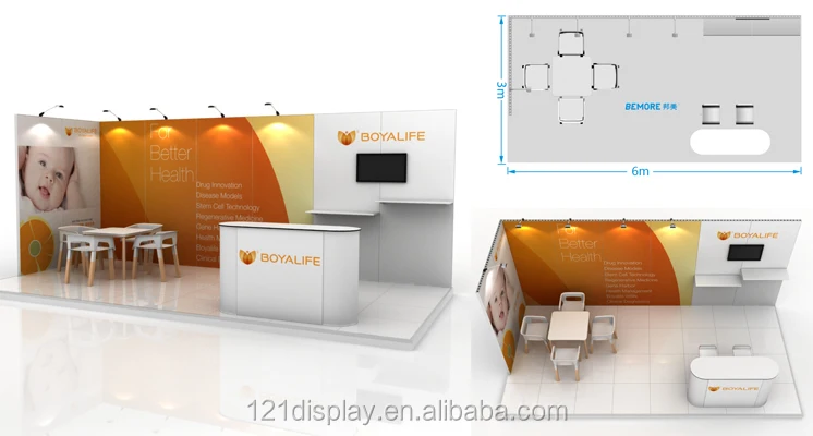 Stand per cabina espositiva modulare riutilizzabile 3x6 in alluminio