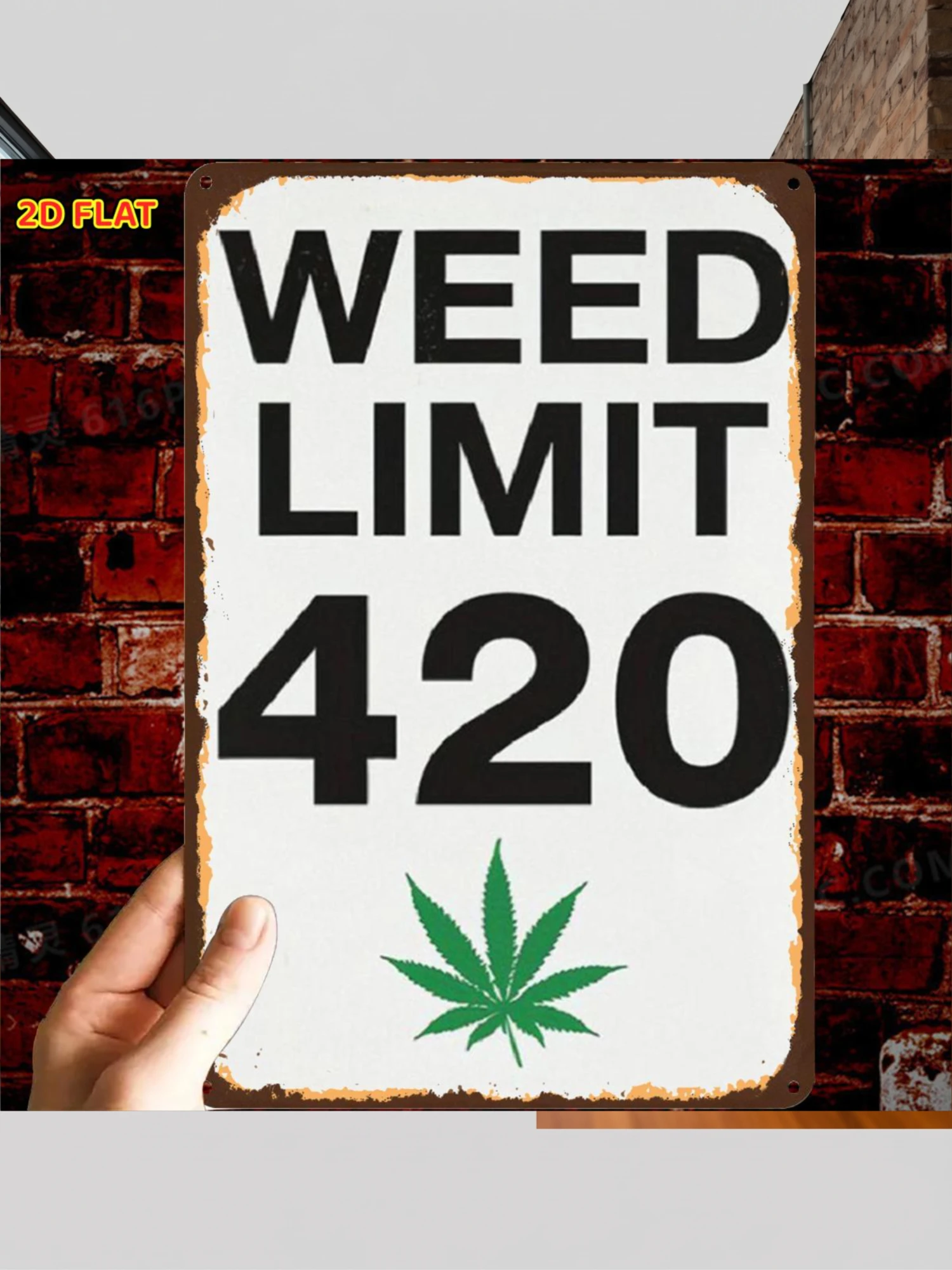 2D Flat, 2D Flat,1pc,RetroWeed Limit 420 SignMetal Iron Sign, Pre-Drilled Holes, Suitable for Indoor, Garden,Outdoor, Home, Office, Toilet Decoration, 2D Flat