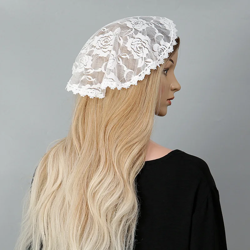 French Vintage Lace Flower Head Scarf for Women, Sweet Beach Round Veil Turban, Korean Artistic Circle Headband
