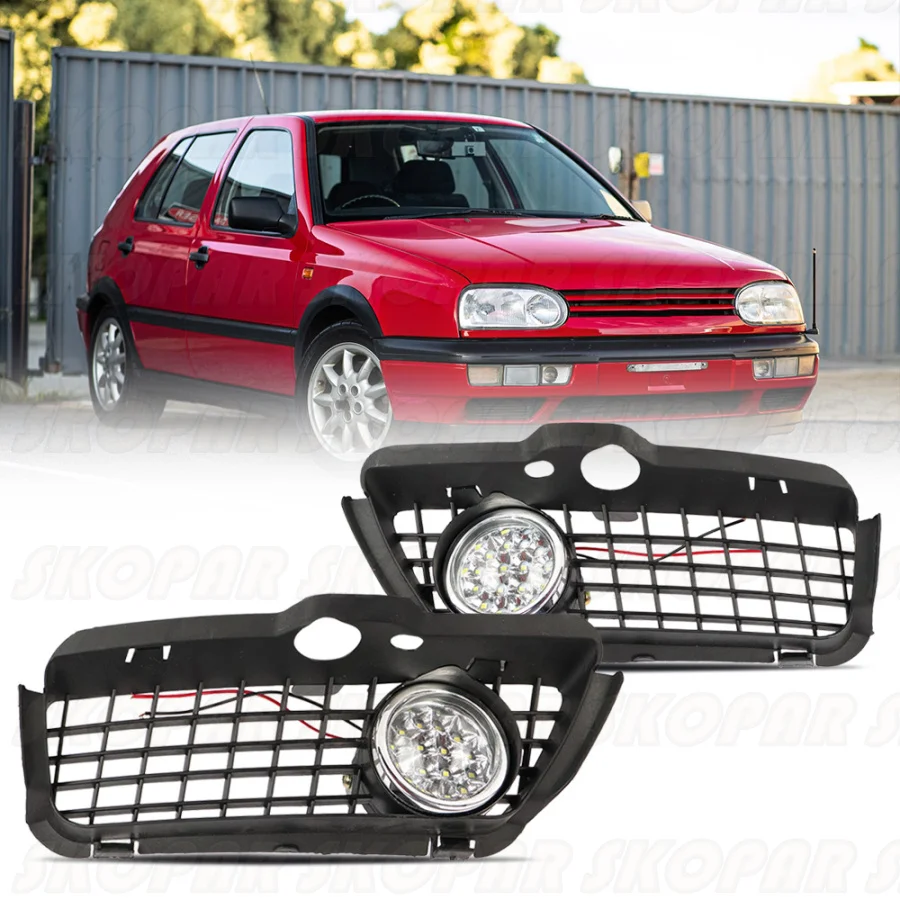 Para VW Golf 3 MK3 Jetta Cabrio 1992 1993 1994 1995 1996 1997 1998 accesorios de coche 1 Juego de luz antiniebla LED de parachoques delantero + rejilla