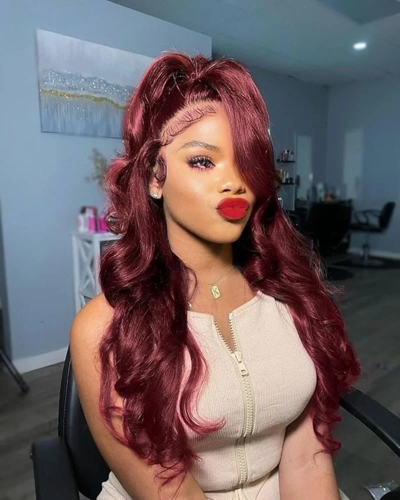 Pelucas frontales de encaje 99J 13 × 4, cabello humano transparente, onda corporal, 200 de densidad