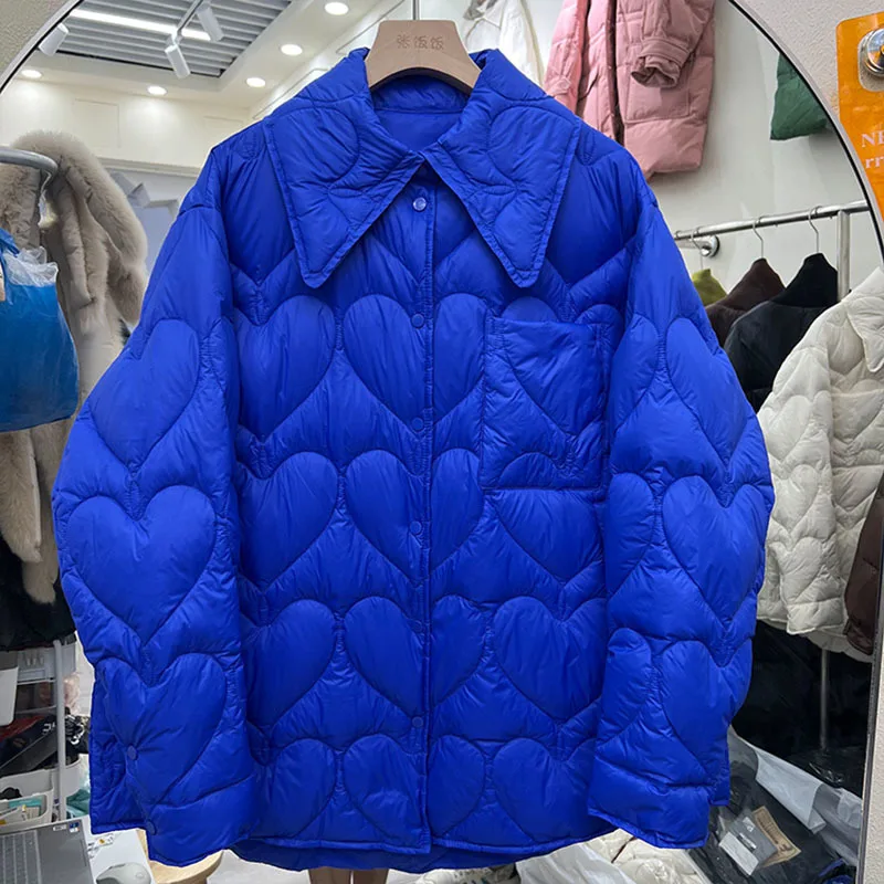 2023 Winter New Women Cotton Padeed Down Love Pattern Jacket Warm Casual Solid Short Coat Female Loose Parkas