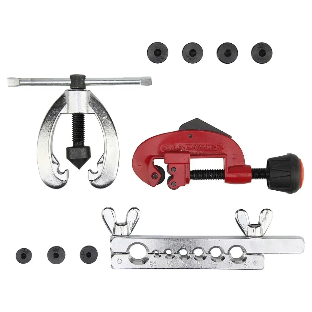 

10Pcs/Set Copper Brake Fuel Pipe Repair Tool Set - Double Flaring Dies with Clamp & Tube Cutter for Pipe Maintenance