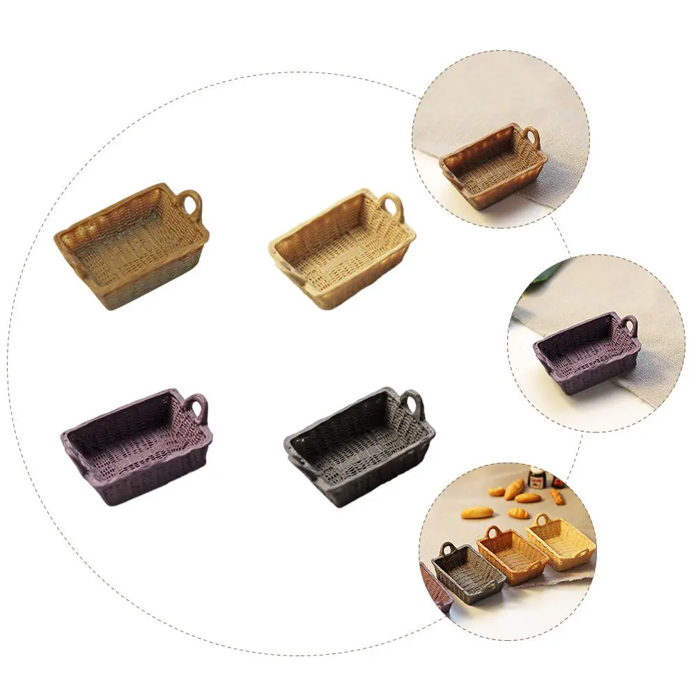 

4Pcs Miniature Resin Storage Basket Set Compact Durable Mini House Decor Exquisite Micro Scene Ornament Basket Model