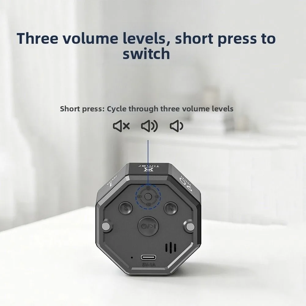 Multifunctional Magnetic Gravity Sensor Timer LED Display Visual Cube Timer Octagon Design Usb Charging Kitchen Timer Student
