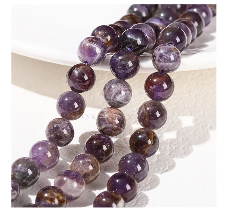 Großhandel 6 8 10mm Natürliche Geisteramethyst-Perlen Runde Lose Abstandsperlen Kristall für Schmuckherstellung DIY Halskette Armband Zubehör – Detail 5