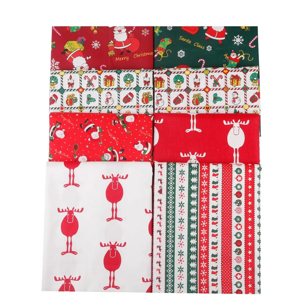 8 pcs Pure Cotton Printed Fabric Christmas Series Style DIY Patchwork Fabric Headpiece Set Christmas Cloth TJ20539