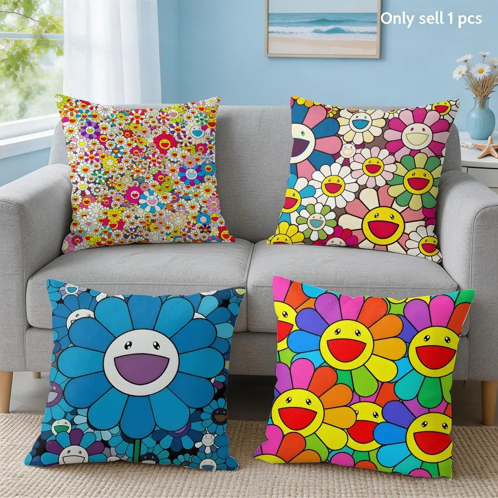 Pop Aesthetics T-Takashi-M-Murakami Cushion Cover Soft Short Plush Throw Pillow Cover Hidden Zipper Cutecore Sofa Home Decor