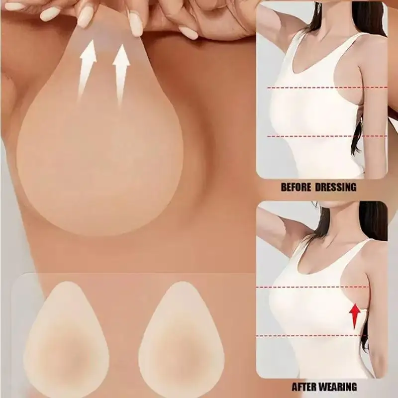 1Pair No Glue Sticky Nipple Cover Plunge Droplet Invisible Bra Ultra Thin Seamless Silicone Stickers Lifting Breast Pads Pasties