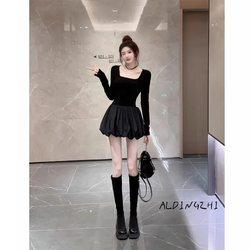 Vestidos de manga comprida vestido feminino apliques outono modal smocking abotoado retalhos batwing manga casual ajuste vintage artístico