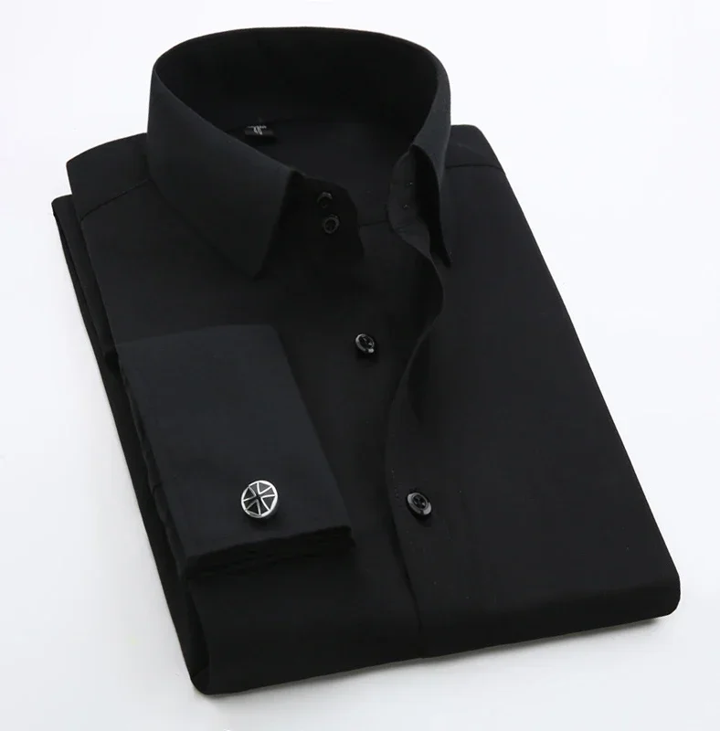 Men's French Cuff Dress Shirt Long Sleeve Slim Fit Tuxedo Shirts  with Cufflinks Poly/Cotton Double Button Collar