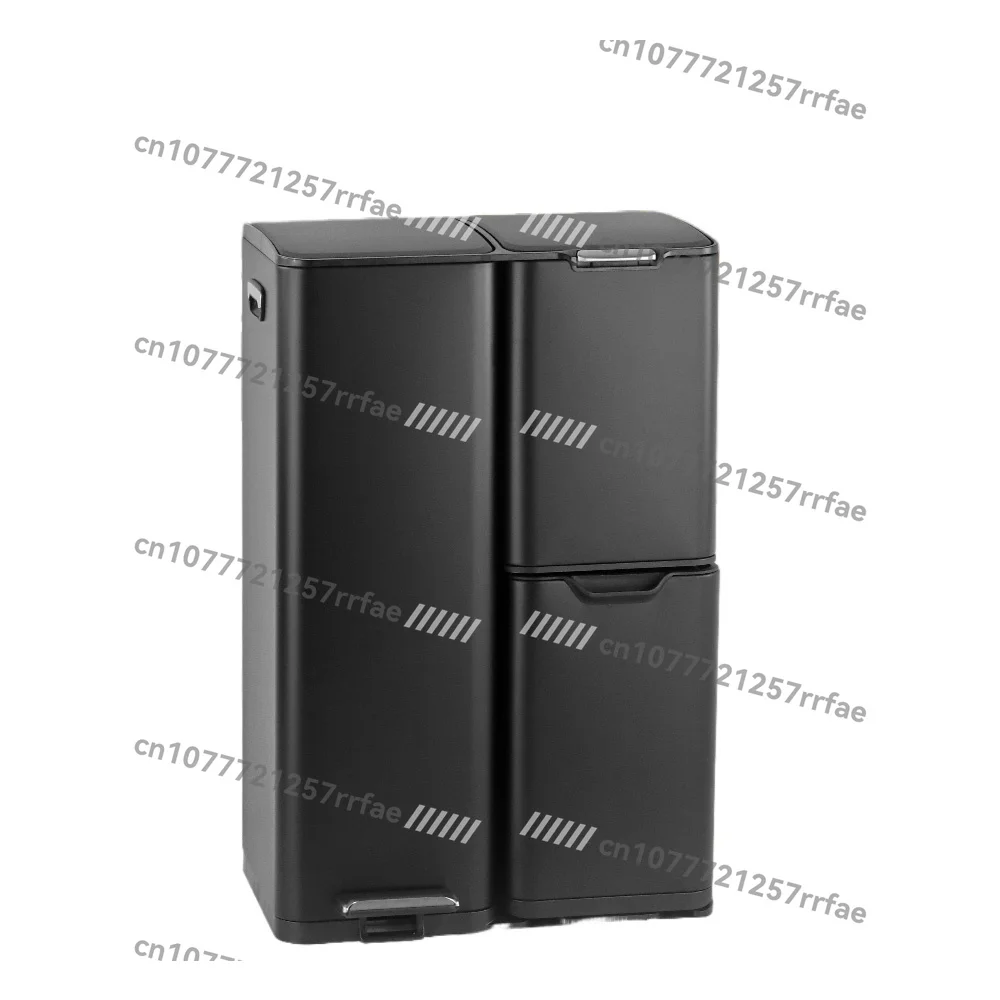 

60 liter waste separation bin stainless steel pedal box with soft closed lid kitchen recycling bin with 3 compartments