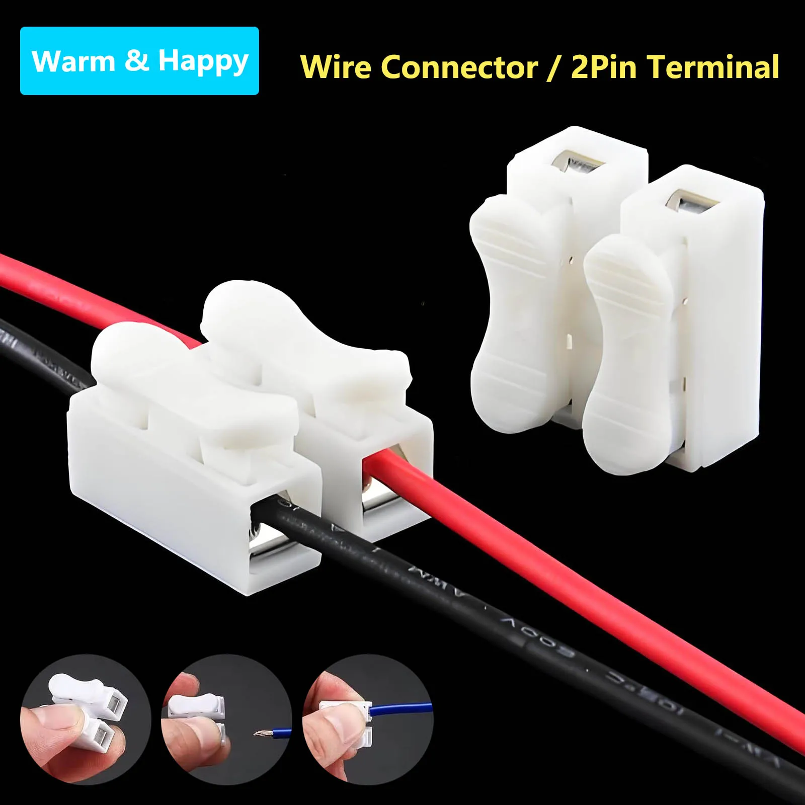 10-100Pcs LED Lighting Fixtures With Quick Push Wire Connectors 2P Spring Wiring Terminals and Solderless Cable Connectors