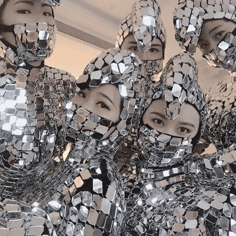 Kostium na imprezę, elastyczne lustrzane okulary, kostium do cosplayu, rekwizyty do mechanicznego tańca, kostium odblaskowy z lustrami