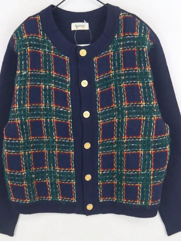 Vintage Woolen ort Cardigan Women's Faion Sweet Sle Golden Button Open Sweater Plaid Design Autumn Winter Casual Wear