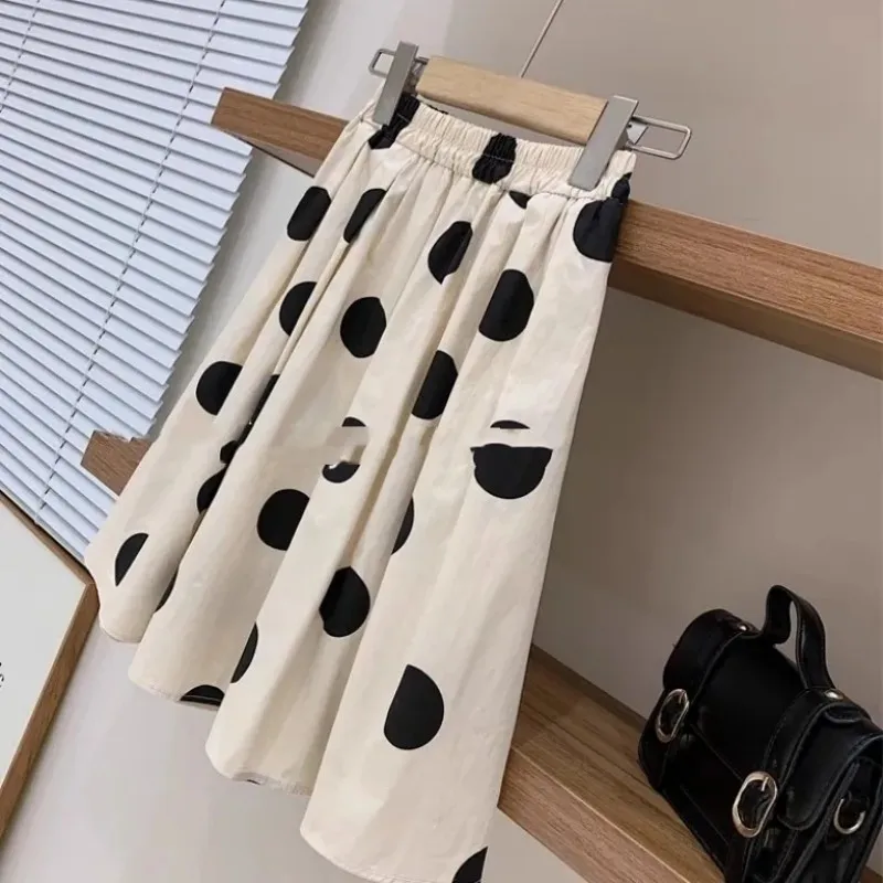 Summer Girls Clothing Set New Children's Cotton Square Neck Bubble Sleeve Top Round Dot Half Skirt 2-piece Set Children's Skirt