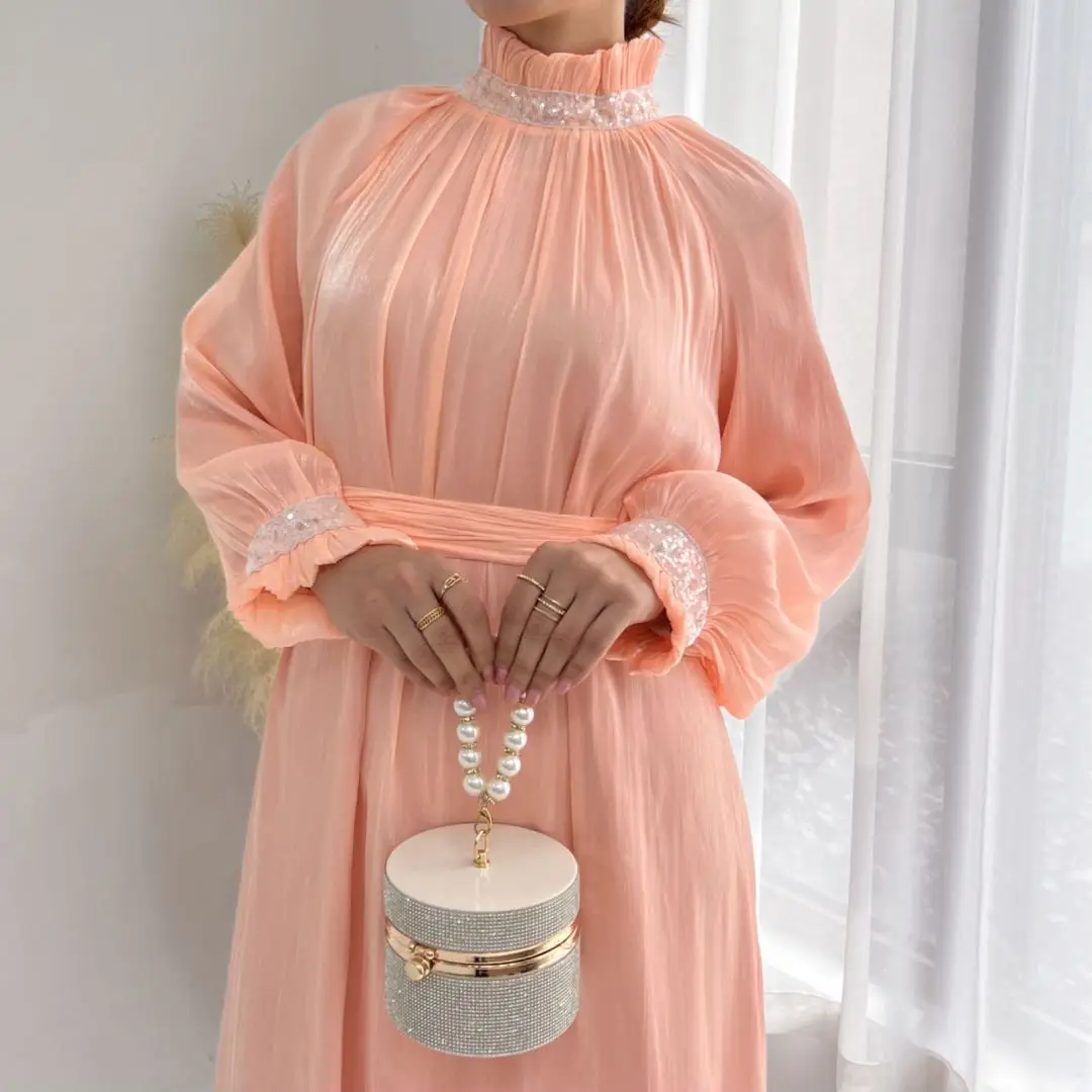 Uni Dubai turecki szykowny cekiny z paskiem wieczorowa długa sukienka muzułmanki eleganckie abaje marokański Kaftan odzież islamska