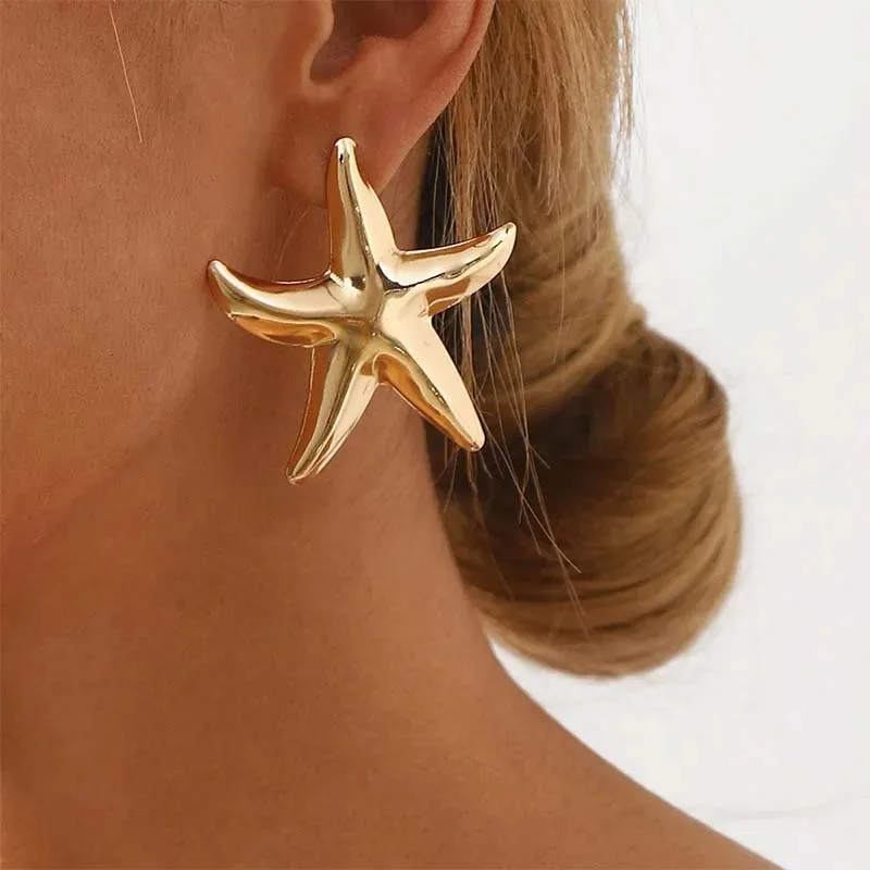 1 Pair Fashion Big Starfish Stud Vintage Earrings for Women Geometric Fashion Temperament Casual Ocean Element Earrings Jewelry