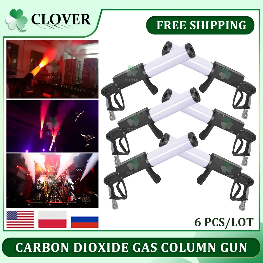 0 Tax 6Pcs Carbon dioxide gas gun RGB LED handheld dry ice gun disco DJ CO2 atmosphere prop wedding nightclub party Stage smoke