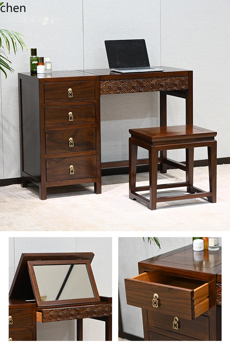 PYH Flip Dressing Table Chest of Drawers Vintage Makeup Table Bedroom Desk All Solid Wood Storage Table