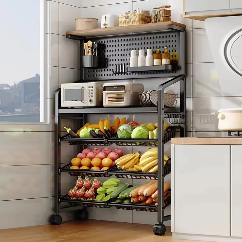 High-quality kitchen removable multi-layer removable floor-to-ceiling fruit and vegetable storage rack with wheels