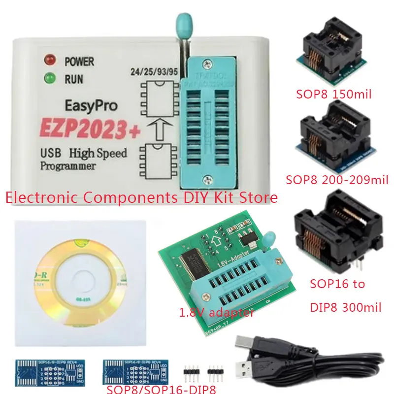 مبرمج USB SPI عالي السرعة EZP2023 + 12 محولًا يدعم 24 25 26 93 95 EEPROM 25 شريحة Flash Bios أفضل من EZP2019