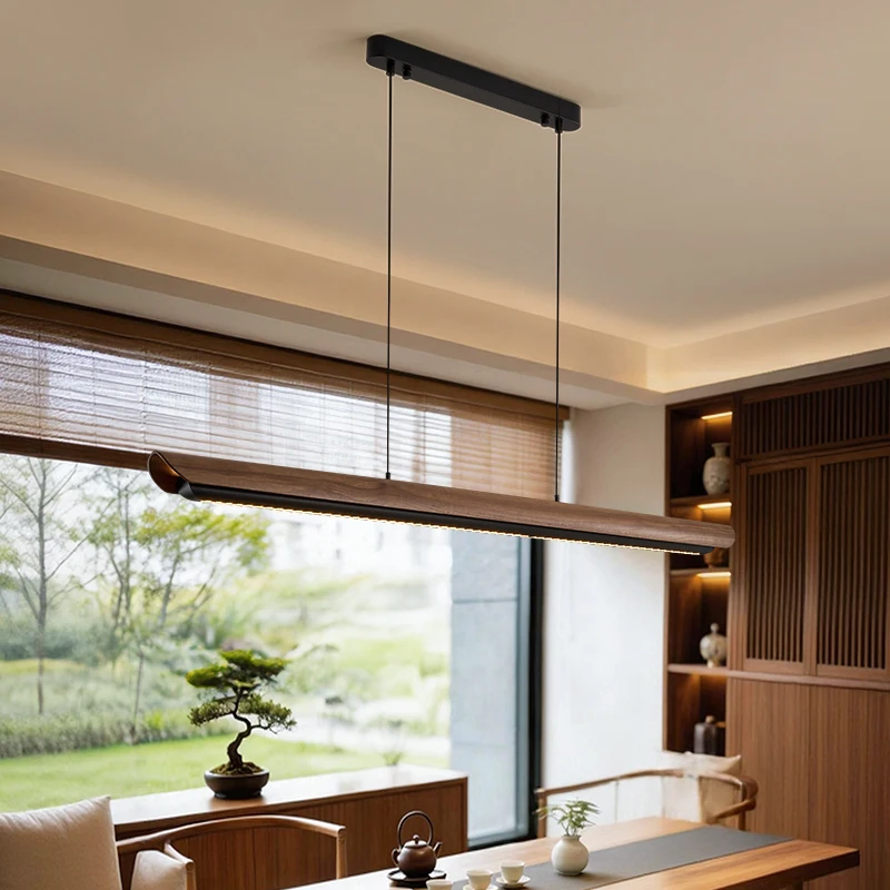 High-quality Eye-protecting Moon-viewing Restaurant Pendant Lamp Walnut Tea Room Island Bar Dining Table Long Strip Light