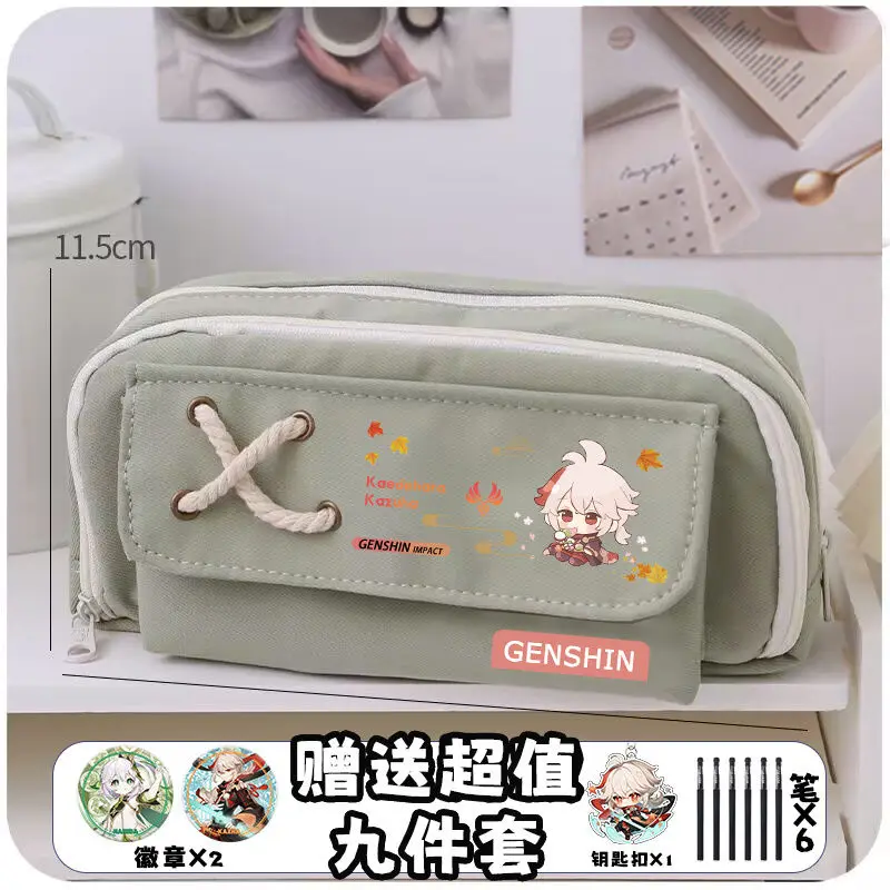 Genshin Impact Game Stationery Cartoon Canvas pencil bag Arataki Itto/Kaedehara Kazuha/Tartaglia/Raiden Shogun/Keqing kawaii bag