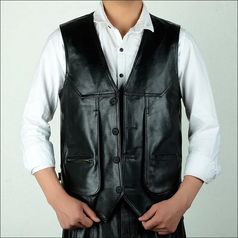 New Arrival Cowhide Genuine Leather Vest Motorcycle Mens Slim Fit Real Brown Cow Leather Waistcoat Bikers Vest Size L-8XL jacket