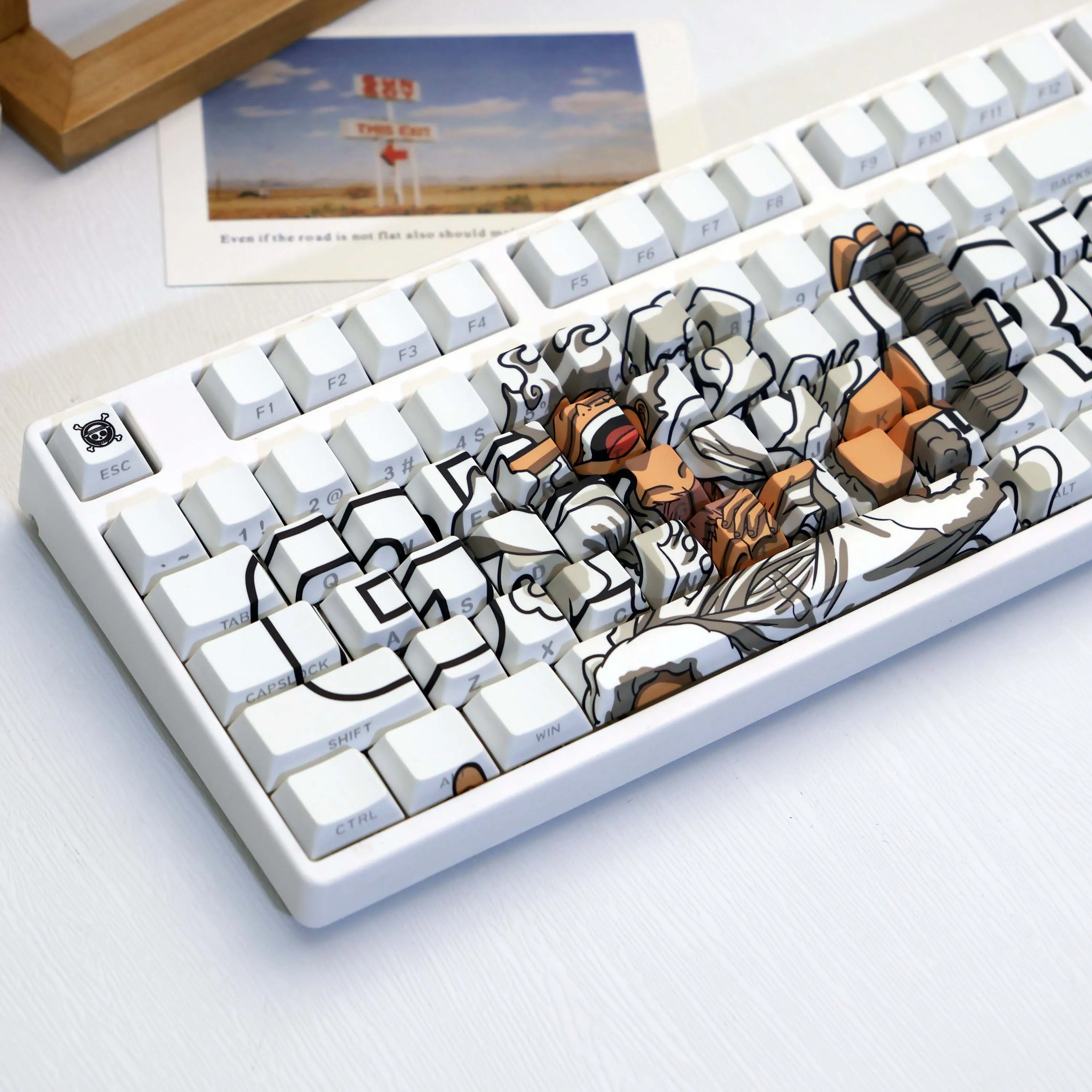 138 Keys One Piece Nika Luffy White PBT Cherry Profile Side Print Dye Sub Keycaps for 61/64/68/87/96/104/108 MX Switch