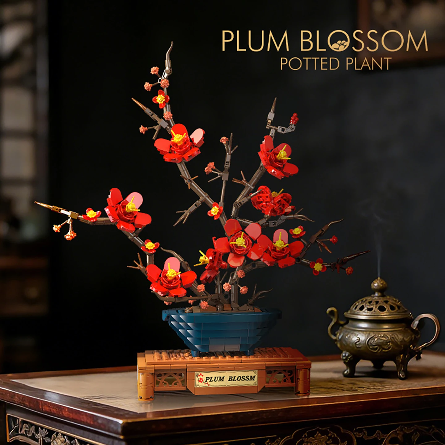 

Red Plum Blossom Building Blocks Bonsai, DIY Artificial Flower Model Kit, Chinese New Year Desk Decor Gift for Girls