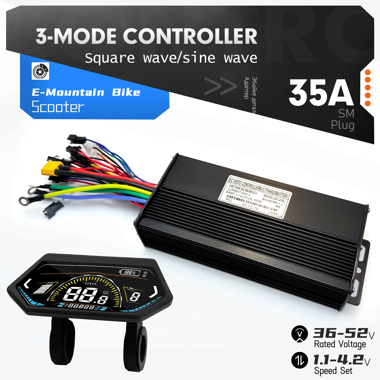 

Ebike Sine Wave Controller 36V 48V 52V 35A 3-Mode Brushless 1000W 1500W Motor Controller For Electric Bicycle E-Scooter Parts